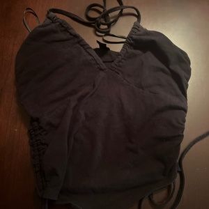 SHEIN ICON Knot Front Drawstring Tube Top